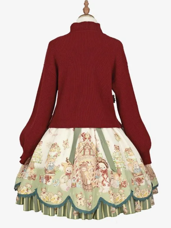 Sweet Lolita Coats Red Christmas Coat Ruffles Knit Overcoat Cotton Blend Winter Lolita Outwears
