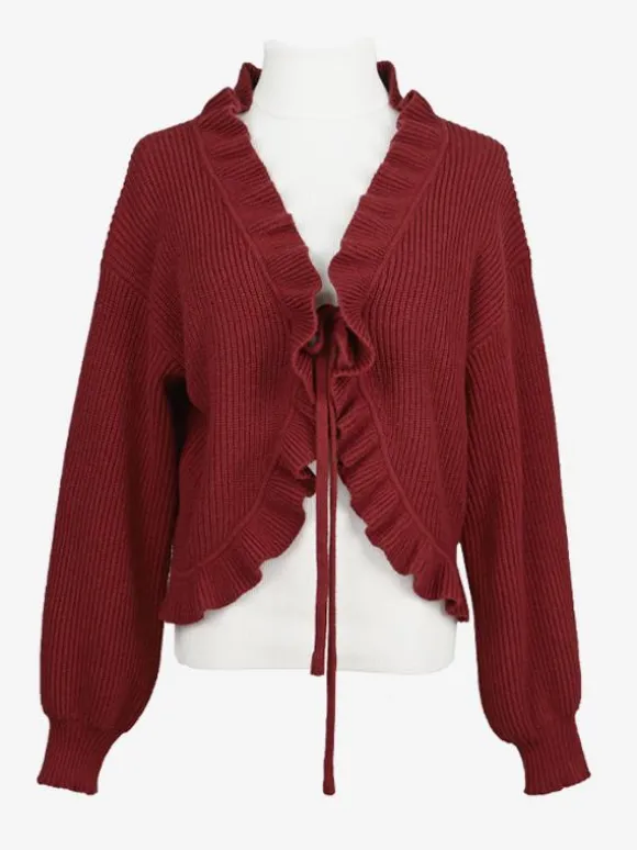 Sweet Lolita Coats Red Christmas Coat Ruffles Knit Overcoat Cotton Blend Winter Lolita Outwears