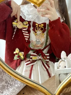 Sweet Lolita Coats Red Christmas Coat Ruffles Knit Overcoat Cotton Blend Winter Lolita Outwears