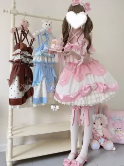sweet Lolita Costumes Lolita Specials Lolita Dresses Sweet Lolita Dress Polyester Sleeveless Bows Sweet Jumper Pink Lolita Dress Polka Dot Tea Party