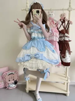 sweet Lolita Costumes Lolita Specials Lolita Dresses Sweet Lolita Dress Polyester Sleeveless Bows Sweet Jumper Pink Lolita Dress Polka Dot Tea Party