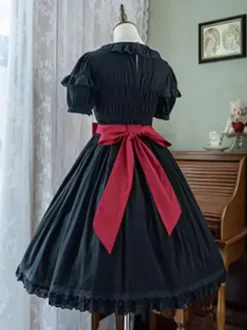 sweet Lolita Costumes Lolita Specials Lolita Dresses Sweet Lolita Dress Polyester Short Sleeves Bows Sweet Dress White Lolita Dress Color Block
