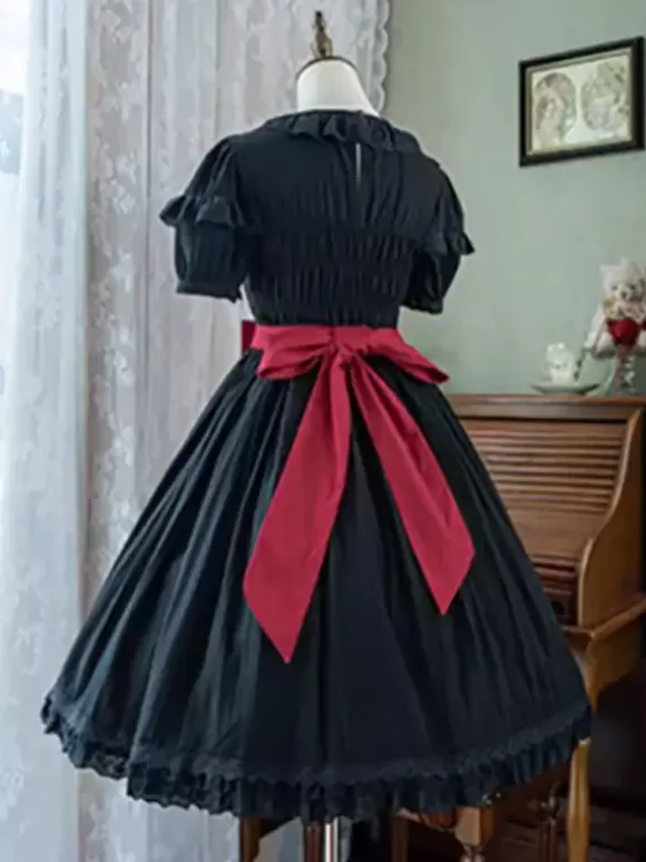 sweet Lolita Costumes Lolita Specials Lolita Dresses Sweet Lolita Dress Polyester Short Sleeves Bows Sweet Dress White Lolita Dress Color Block