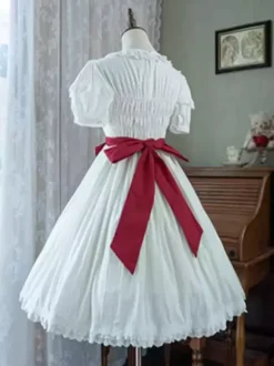 sweet Lolita Costumes Lolita Specials Lolita Dresses Sweet Lolita Dress Polyester Short Sleeves Bows Sweet Dress White Lolita Dress Color Block