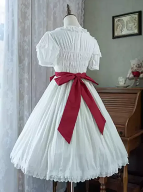 sweet Lolita Costumes Lolita Specials Lolita Dresses Sweet Lolita Dress Polyester Short Sleeves Bows Sweet Dress White Lolita Dress Color Block