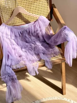 Sweet Lolita Cover-ups Purple Ruffles Lace Top Polka Dot Polyester Cover-Up Lolita Outwears