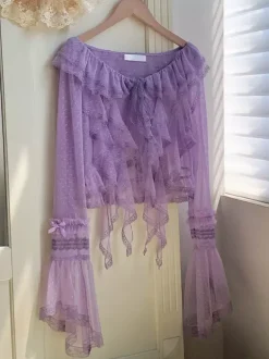 Sweet Lolita Cover-ups Purple Ruffles Lace Top Polka Dot Polyester Cover-Up Lolita Outwears