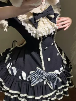 Sweet Lolita Dress Cake Short Sleeves Ruffles Bows Dress Sweet Pink Lolita Dress With Hat