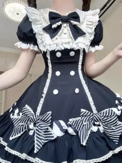 Sweet Lolita Dress Cake Short Sleeves Ruffles Bows Dress Sweet Pink Lolita Dress With Hat