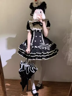 Sweet Lolita Dress Cake Short Sleeves Ruffles Bows Dress Sweet Pink Lolita Dress With Hat