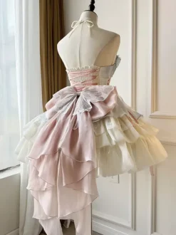 Sweet Lolita Dress Light Sky Blue Sleeveless Tea Party Dress with Bows and Train Polyester Kawaii Fashion