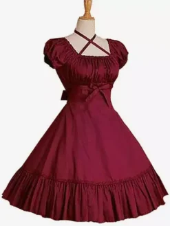 Sweet Lolita Dress OP Burgundy Short Sleeve Lolita One Piece Dress