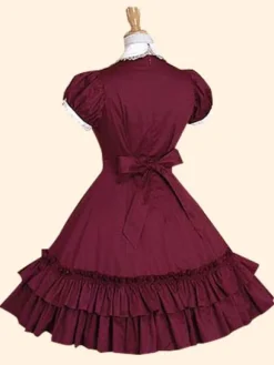 Sweet Lolita Dress OP Burgundy Stand Collar Short Sleeve Lolita One Piece Dress