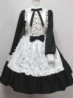Sweet Lolita Dress OP Ocean Blue Turndown Collar Long Sleeve Lolita One Piece Dress