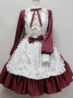 Sweet Lolita Dress OP Ocean Blue Turndown Collar Long Sleeve Lolita One Piece Dress