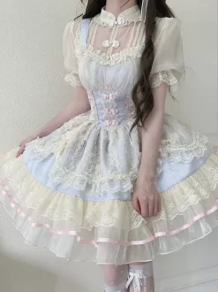 Sweet Lolita Dress OP Pleated Sleeveless Polyester Sweet Pink Hime Lolita Dress