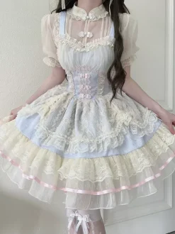Sweet Lolita Dress OP Pleated Sleeveless Polyester Sweet Pink Hime Lolita Dress