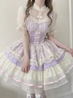 Sweet Lolita Dress OP Pleated Sleeveless Polyester Sweet Pink Hime Lolita Dress