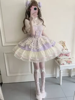 Sweet Lolita Dress OP Pleated Sleeveless Polyester Sweet Pink Hime Lolita Dress