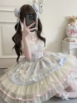 Sweet Lolita Dress OP Pleated Sleeveless Polyester Sweet Pink Hime Lolita Dress