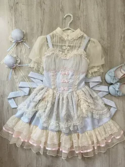 Sweet Lolita Dress OP Pleated Sleeveless Polyester Sweet Pink Hime Lolita Dress