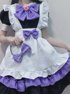 Sweet Lolita Dress Polyester Short Sleeves Ruffles Maid Outfit Dress