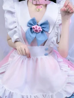 Sweet Lolita Dress Polyester Short Sleeves Ruffles Maid Outfit Dress
