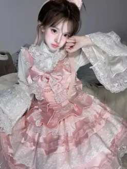 Sweet Lolita Dress Polyester Sleeveless Multi-layer Ruffle Bowknot Tea Party Hime Lolita Jsk