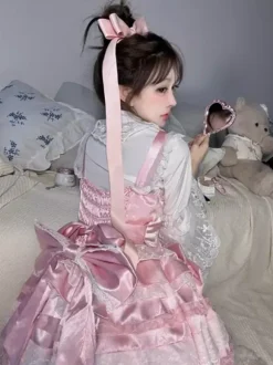 Sweet Lolita Dress Polyester Sleeveless Multi-layer Ruffle Bowknot Tea Party Hime Lolita Jsk