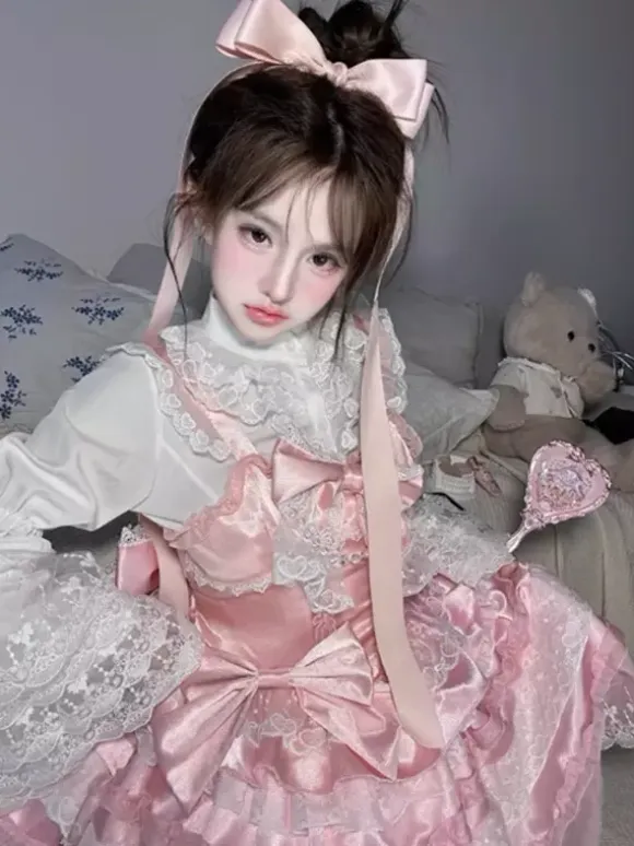Sweet Lolita Dress Polyester Sleeveless Multi-layer Ruffle Bowknot Tea Party Hime Lolita Jsk