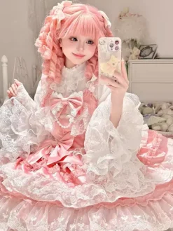 Sweet Lolita Dress Polyester Sleeveless Multi-layer Ruffle Bowknot Tea Party Hime Lolita Jsk