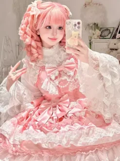 Sweet Lolita Dress Polyester Sleeveless Multi-layer Ruffle Bowknot Tea Party Hime Lolita Jsk