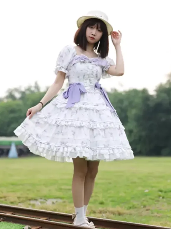 Sweet Lolita Dress Polyester Short Sleeves Dress Lolita Dress OP