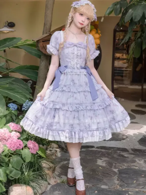 Sweet Lolita Dress Polyester Short Sleeves Dress Lolita Dress OP