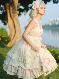Sweet Lolita Dress Polyester Sleeveless Ruffles Jumper Dress