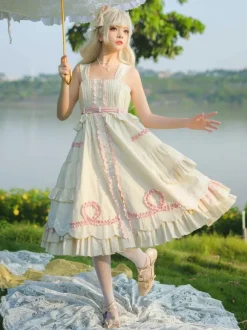 Sweet Lolita Dress Polyester Sleeveless Ruffles Jumper Dress