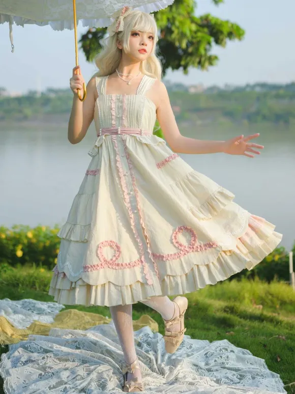 Sweet Lolita Dress Polyester Sleeveless Ruffles Jumper Dress