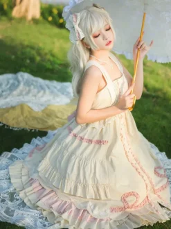 Sweet Lolita Dress Polyester Sleeveless Ruffles Jumper Dress