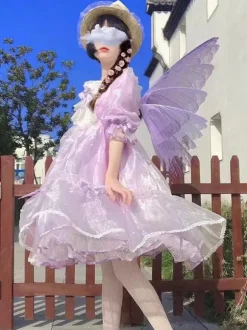 Sweet Lolita Dress Polyester Short Sleeves Pearl Princess OP Summer Sweet Cute Fugitive Princess Dress