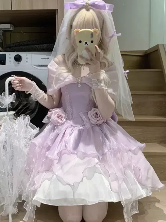 Sweet Lolita Dress Polyester Sleeveless Sweet Dress Hime Tea Party Lolita Dress