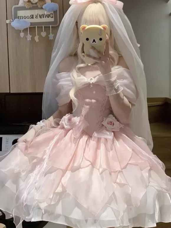 Sweet Lolita Dress Polyester Sleeveless Sweet Dress Hime Tea Party Lolita Dress