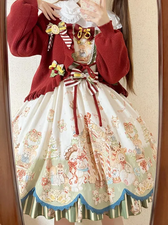 Sweet Lolita Dress Polyester Sleeveless Bows Sweet Christmas Lolita Dress