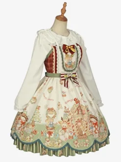 Sweet Lolita Dress Polyester Sleeveless Bows Sweet Christmas Lolita Dress
