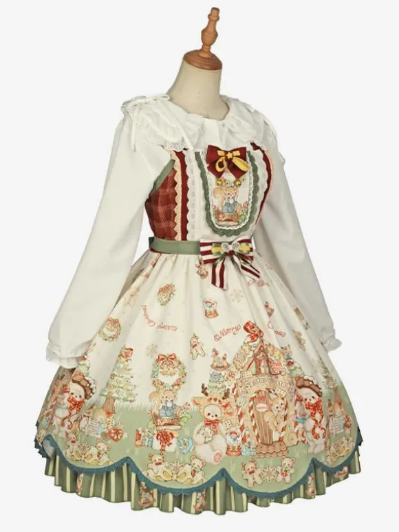 Sweet Lolita Dress Polyester Sleeveless Bows Sweet Christmas Lolita Dress