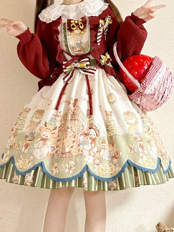 Sweet Lolita Dress Polyester Sleeveless Bows Sweet Christmas Lolita Dress
