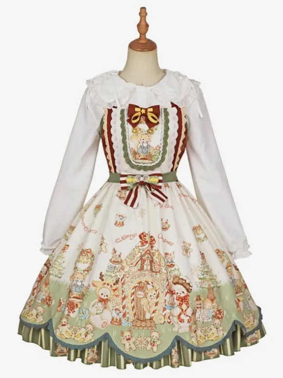 Sweet Lolita Dress Polyester Sleeveless Bows Sweet Christmas Lolita Dress