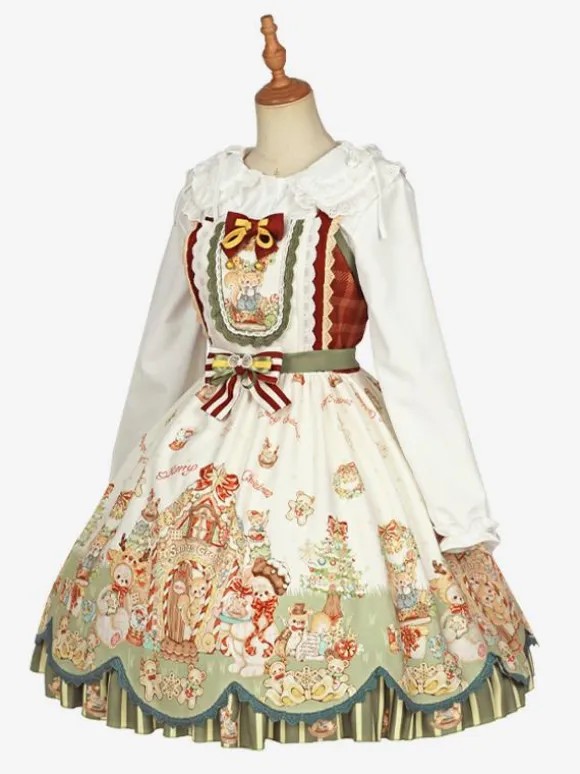 Sweet Lolita Dress Polyester Sleeveless Bows Sweet Christmas Lolita Dress