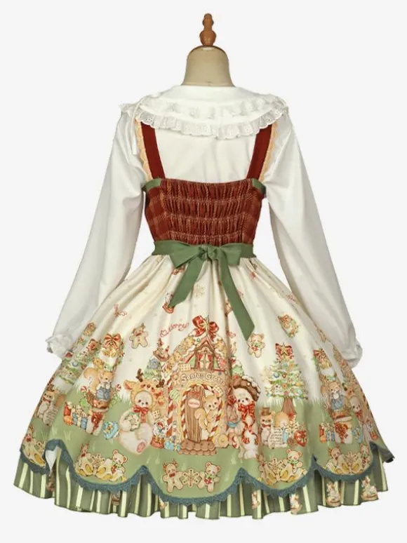Sweet Lolita Dress Polyester Sleeveless Bows Sweet Christmas Lolita Dress
