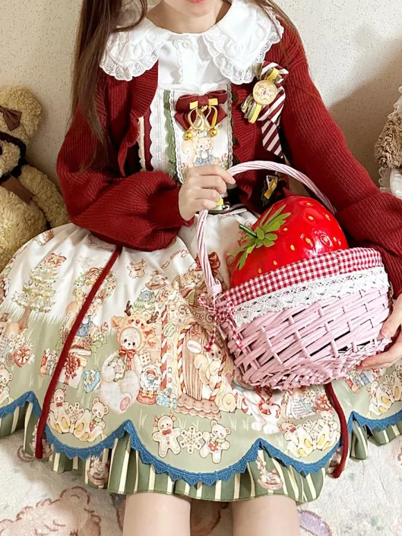 Sweet Lolita Dress Polyester Sleeveless Bows Sweet Christmas Lolita Dress