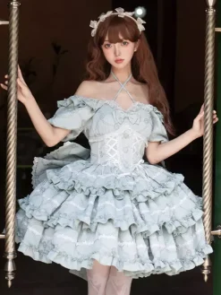 Sweet Lolita Dress Puff Rose OP Lolita Princess Dress Bow Detachable Train